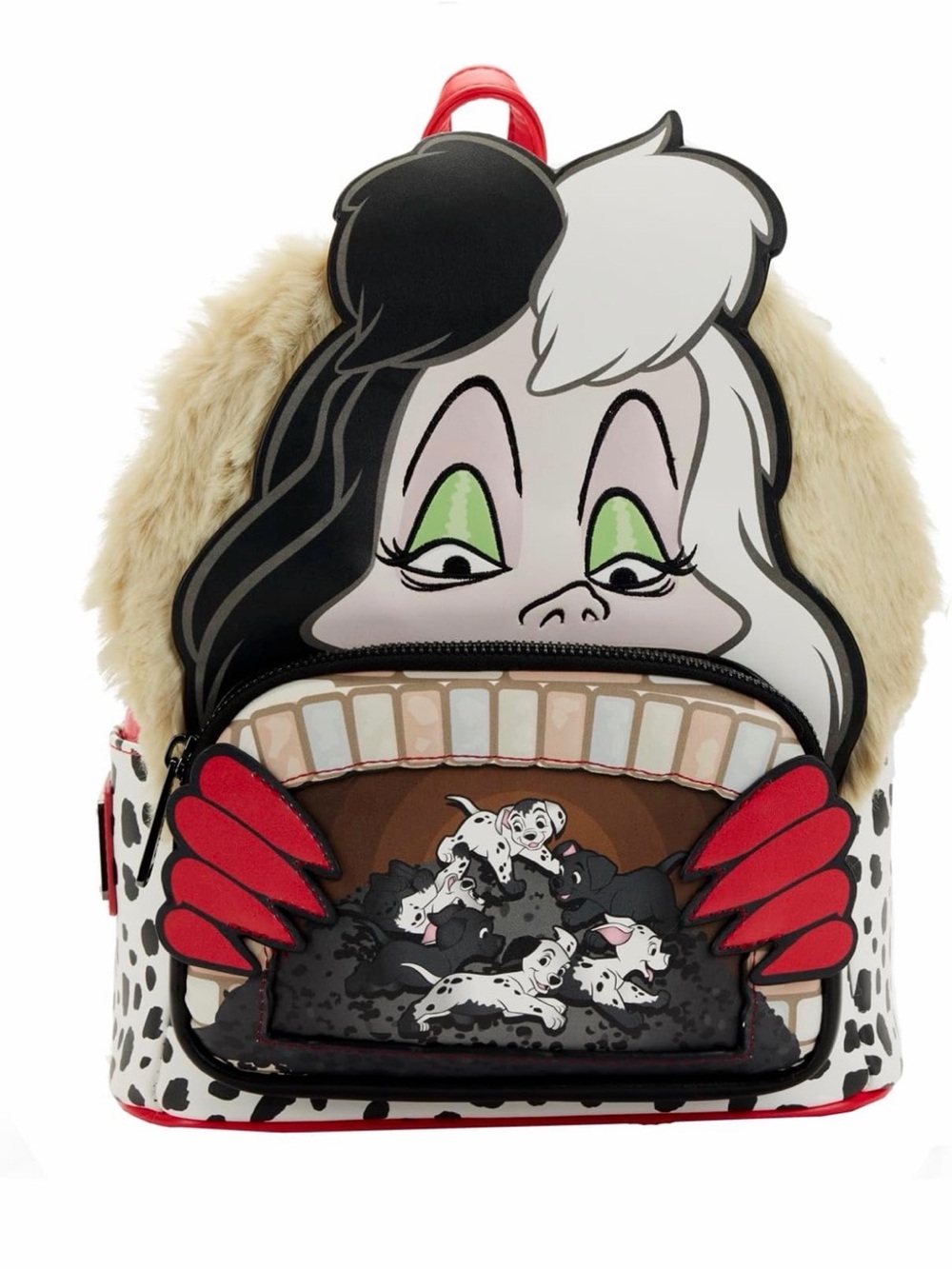 Loungefly Cruella Faux-Fur Mini Backpack - Black/White/Red/Cream